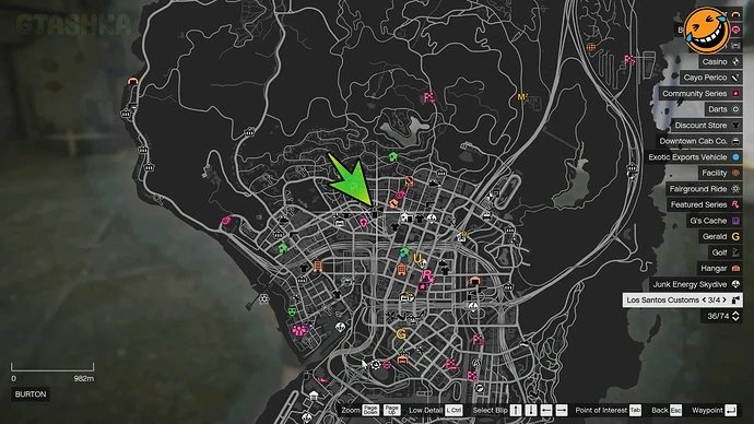 Где на карте находится Los Santos Customs.