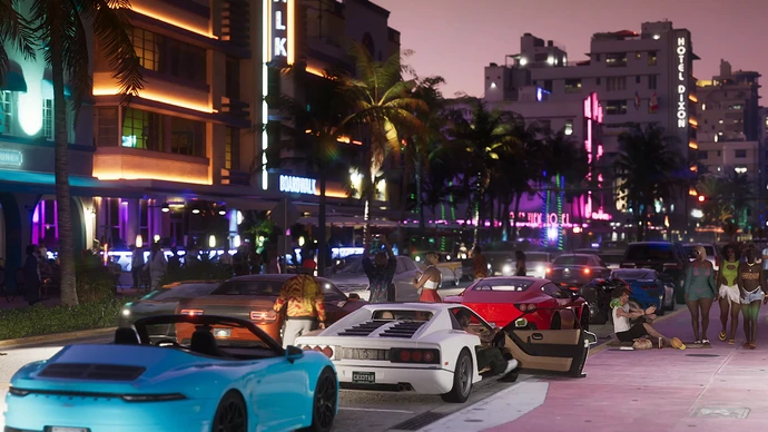 Улица в неоне в Grand Theft Auto VI.