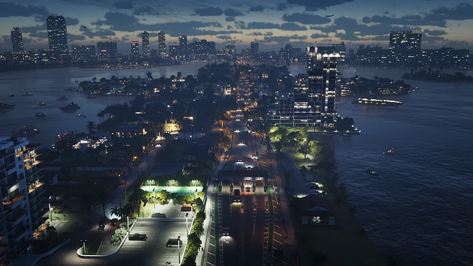 Ночной Vice City в Grand Theft Auto VI.