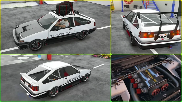 Японская машина для дрифта в GTA Online. Kari Futo GTX вид сбоку, сзади и под капотом.