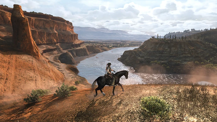 Ковбой посреди реки в RDR. Улучшенная графика.